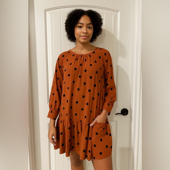 Ava & Viv Orange and Black Polka Dot Dress - Picture 1 of 6